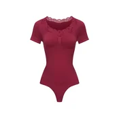 cfab Oblikovanje postave Lace T-Shirt Bodysuit Sculpting Shapewear with String staro roza