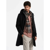 Ombre Mens long monochrome hooded coat - black