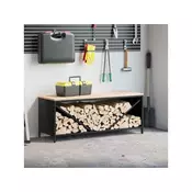 Stalak za drva za ogrjev s drvenim vrhom crni 100,5x35,5x40 cm