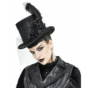 Klobuk DEVIL FASHION - Abandoned Carnival - Gothic Top Hat with Fishnet and Feathers - AS082