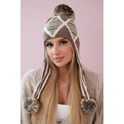 Womens cap with long ears Eunika K322 cappuccino+ecru