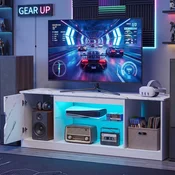 Costway TV regal z LED svetlobno črto in nastavljivo stekleno polico za televizorje do 65 bel