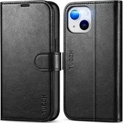 TUCCH usnjena preklopna torbica za iPhone 14 – črna