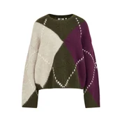 WE Fashion Pulover ecru / oliva / temno liila / bela