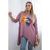Oversize blouse with rainbow lip print navy pink