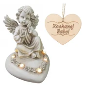 shumee Sveča ANGEL sedi na srcu, osvetljena z LED diodo, za BABIČIN grob, 18 CM
