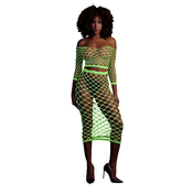 Ouch! Glow in the Dark Long Sleeve Crop Top and Long Skirt Neon Green XL-4XL