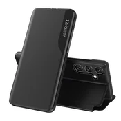 Hurtel Eco Leather View Case etui za Samsung Galaxy A24 4G s stojalom, črn
