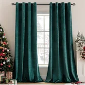 Nikcorp Žametne zavese zatemnitvene 2 kosa 140x280 cm zelene, luksuzne zavese z obročki za toplotno izolacijo in popolno zasebnost, gost žamet za dnevno sobo in spalnico, enostavna namestitev, eleganten videz