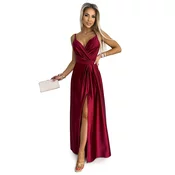 Womens elegant long satin dress with neckline and slit Numoco