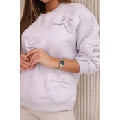 Insulated cotton sweatshirt with decorative bows, beige melange