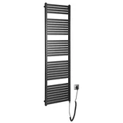 TONDI-E električni kopalniški radiator, raven, 450x1690 mm, 600 W, črna mat - Črna mat barva - 450x1690 mm - Aqualine - TONDI-E - 24 - Jeklo - Oblika H - Oblika H - 450 - 1690 - 600 - 14