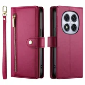 GS Preklopni ovitek za Xiaomi Redmi Note 14 Pro 5G/Poco X7 5G, denarnica z zadrgo, rdeč
