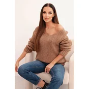 Kesi Włoski Womens sweater with a wool blend and a V-neck camel