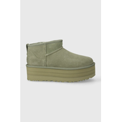 Čizme za snijeg od brušene kože UGG Classic Ultra Mini Platform boja: zelena, 1135092