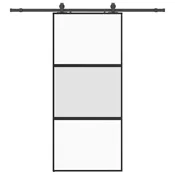 Vidaxl Drsna vrata z opremo črna 90x205 cm kaljeno steklo