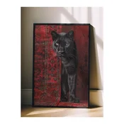 WallXpert uramljena slika 115238, crni panter na crvenom orijentalnom cilimu, 30 x 40 cm, crni ram