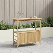 vidaXL Zunanja barska miza s polico Naravna 110 x 50 x 105 cm Bambus