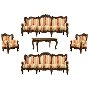 Casa Padrino luxury baroque living room set cream/yellow/red/dark brown - 2 Baroque Sofas & 2 Baroque Armchairs & 1 Baroque Coffee Table - Handmade baroque living room furniture