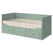 HEMNES Dnevna postelja+3 pr/2 post vložka, sivo zelena/Vannareid zelo čvrst, 80x200 cm