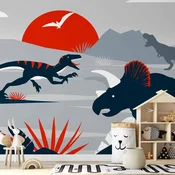 shumee Foto tapeta - Zadnji dinozavri z rdečo - abstraktna pokrajina za sobo