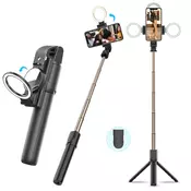 Selfie stick Techsuit K13 z Bluetooth daljincem, LED lučko in zložljivim stojalom, 84cm - črn