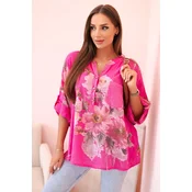 Kesi Włoski Womens cotton blouse with a floral pattern and buttons pink