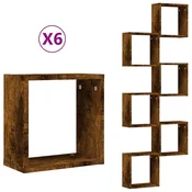 Vidaxl Stenske police v obliki kocke 6 kosov Dimljen hrast 30x15x30 cm