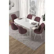 Hanah Home trpezarijski set Via, sto na razvlacenje i 6 stolica, bela ploca, puder roze tkanina Jerry