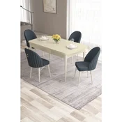 Hanah Home trpezarijski set Roz, sto na razvlacenje i 4 stolice, krem ploca, bele noge, antracit tkanina Babyface