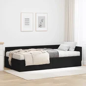 Kutni krevetni okvir s madracem Ostalo 2 pcs Crna tkanina