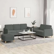 Vidaxl Sedežna garnitura z blazinami 3-delna temno sivo blago