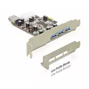 kontroler PCI-E, DELOCK, USB 3.0 3+1 porta, low profile bracket