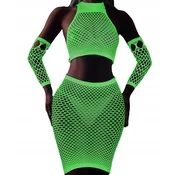 shumee Seksi KOMPLET SPODNJEGA PERILA IZ MREŽASTEGA BODIJA GLOW IN THE DARK