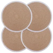 vidaXL Placemeti iz jute 4 pcs Naravna in bela O 30 cm 100% Tossa juta