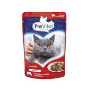 PreVital mokra hrana za mačke z govedino v vrečki 24x100 g