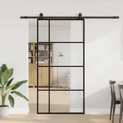 vidaXL Drsna vrata s kompletom strojne opreme črna 102,5x205 cm ESG steklo