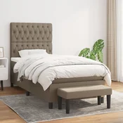 Greatstore Box spring postelja z vzmetnico taupe 90x200 cm blago