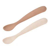 Prvé tréningové lyžičky First Age Silicone Spoons Clay Duo Beaba zo silikónu na samostatné jedenie v praktickom obale 2 kusy hnedé od 4 mes BE913599