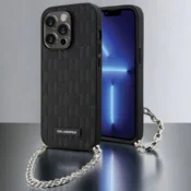 Infostyle Ovitek Karl Lagerfeld Saffiano Monogram Chain za iPhone 14 Pro Max (KLHCP14XSACKLHPK) Črna/PC + TPU silikon