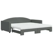 Greatstore Izvlečna dnevna postelja z vzmetnicami siva 100x200 cm blago