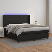 vidaXL Box spring postelja z vzmetnico LED črna 180x200cm umetno usnje