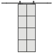 shumee vidaXL Drsna vrata z opremo črna 76x205 cm ESG steklo