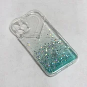 Maska za telefon Heart Glitter za iPhone 12 Pro Max 6.7 providno-menta