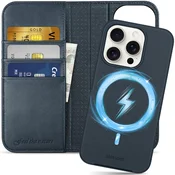 SHIELDON preklopna torbica za iPhone 15 Pro 6,1 - Pravo usnje, RFID zaščita, snemljiva denarnica