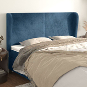 Greatstore Vzglavje z ušesi temno modra 183x23x118/128 cm žamet