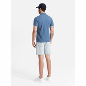 OMBRE Moška enobarvna pletena polo majica BASIC modra MDN126166 L