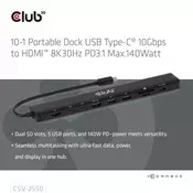 Club 3D USB hub - CSV-2550 (USB-C na 3xUSB-C, 3xUSB-A, RJ45, SD/MicroSD, 140W PD, HDMI, 8K30Hz)