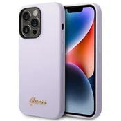 Guess Silikonski ovitek z zlatim logotipom za iPhone 14 Pro Max vijoličen