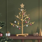 Vidaxl Leseno božično drevo z stojalom Rjava 75 cm Trdna borovina